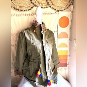 Velzera Olive Utility Jacket with Colorful Embroidery